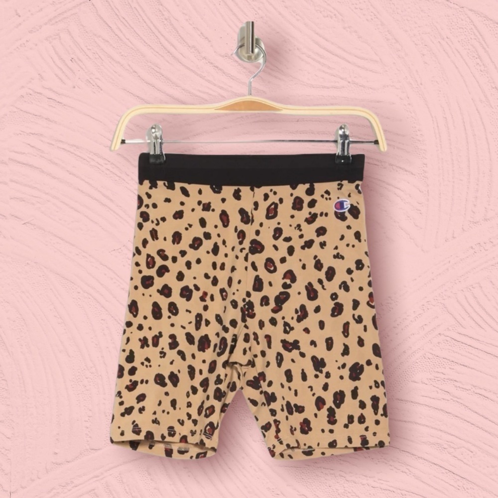 𝅺champion authentic logo leopard bike shorts